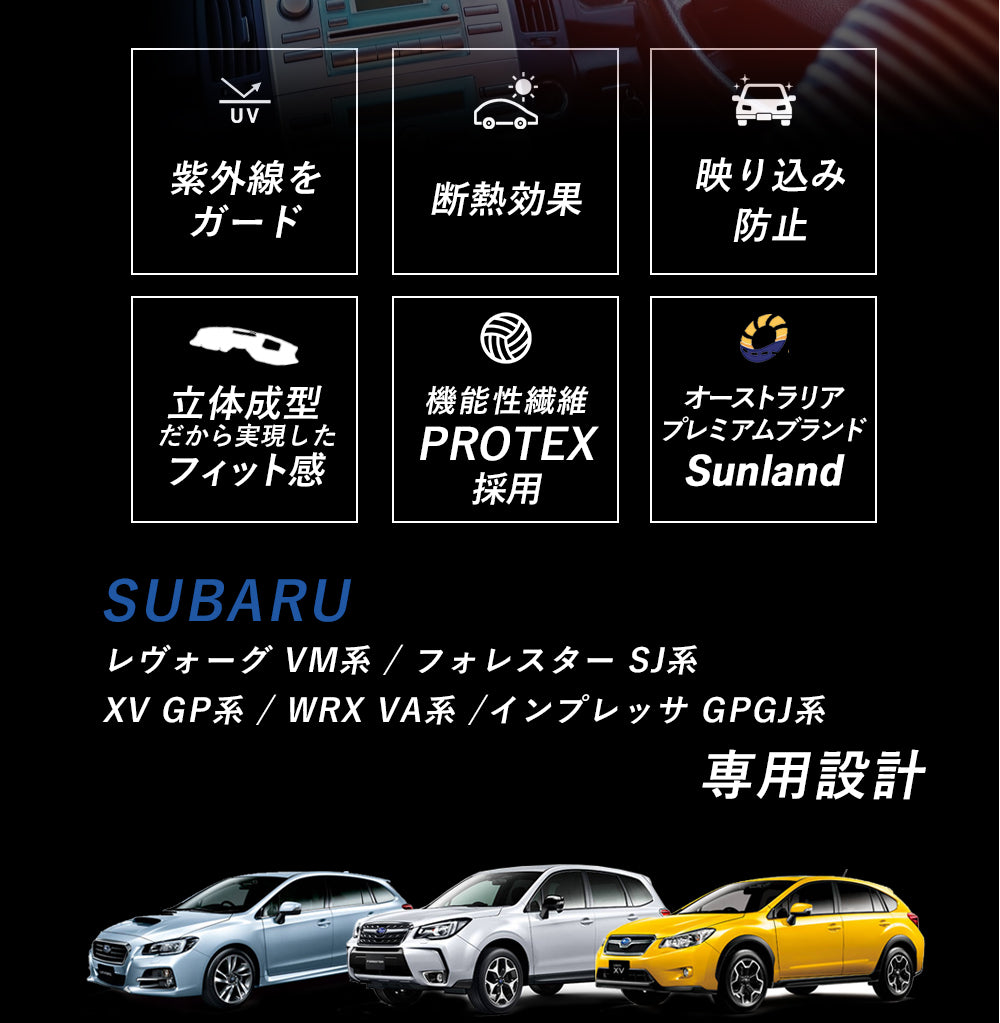 SUBARU スバルXV GP系 WRX VA系 インプレッサ GP/GJ系 レヴォーグ VM系 フォレスター SJ系専用 HAIGH社製  Sunland ダッシュボードマット